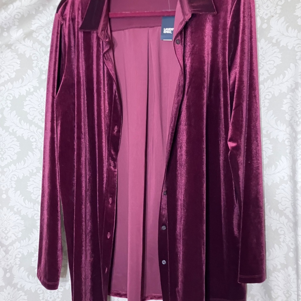 Lands End Velvet button Tunic XL  Rich Burgundy - Picture 2 of 12
